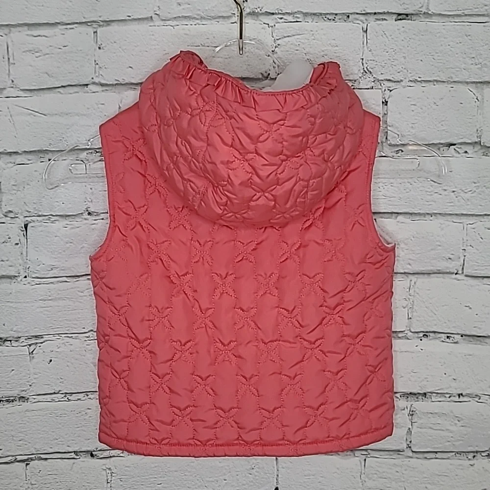 Gymboree Girl's Zip Up Hooded Fleece Lined Quilted Puffer Vest Jacket Pink/Cream